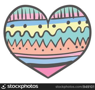A very colorful and cute whimsical heart, vector, color drawing or illustration.
