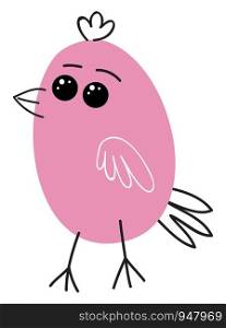 A very cute easter bird in pink colour with large black eyes , vector, color drawing or illustration.