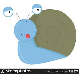 A very cute snail in blue color, vector, color drawing or illustration.