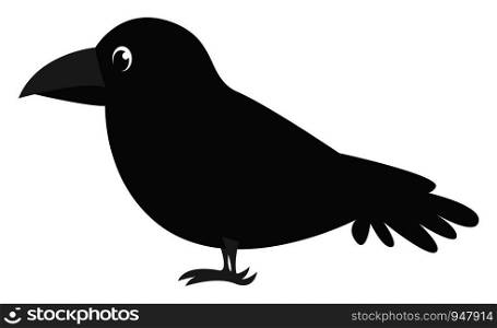 A very dark black crow which is fat and small , vector, color drawing or illustration.