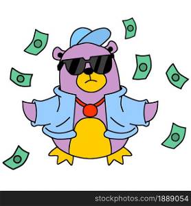 a very rich rapper with lots of money. cartoon illustration sticker mascot emoticon