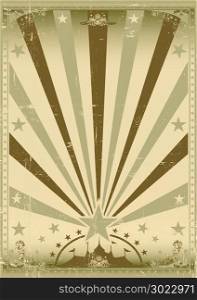 A vintage brown circus poster with sunbeams for your show