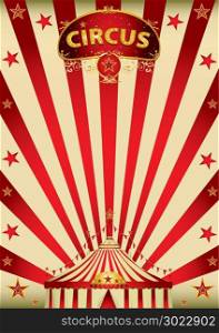 A vintage circus poster with a big top