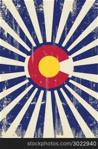 A vintage colorado poster with sunbeams and a a texture for your advertising