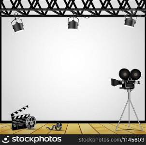 A vintage theater spotlight on a white background on the stage. vector