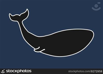 A whale silhouette on blue background. Ocean and sea life theme. Vector illustration