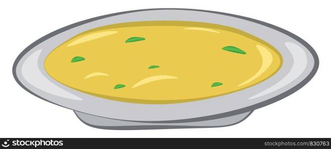 A white-colored bowl with delicious and yummy omelet garnished with coriander leaves vector color drawing or illustration