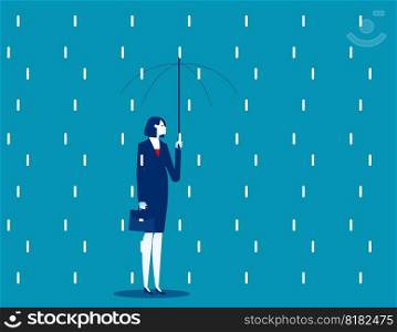 A woman holding broken umbrella. Business vector illustration concept