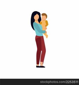 A woman holds a child in her arms. Vector illustration in flat style.