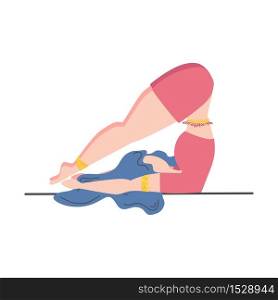 A woman in a pose of a plow - Halasan. Yoga, concept of meditation, health benefits for the body, control of the mind and emotions. A woman in a pose of a plow - Halasan. Yoga, concept of meditation, health benefits for the body, control of the mind and emotions.