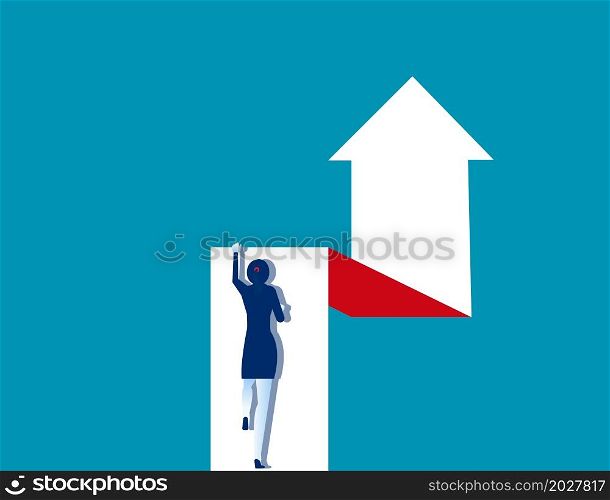 A woman is effort moving up on the arrow