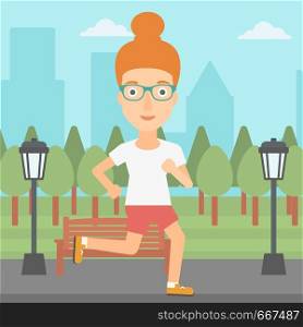 A woman jogging in the park vector flat design illustration. Square layout.. Sportive woman jogging.