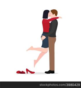 A woman passionately kisses her boyfriend. A man holds a girl and a girl kisses him.