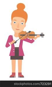 A woman playing violin vector flat design illustration isolated on white background.. Woman playing violin.