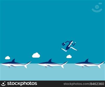 A woman run over the shark. Danger in business