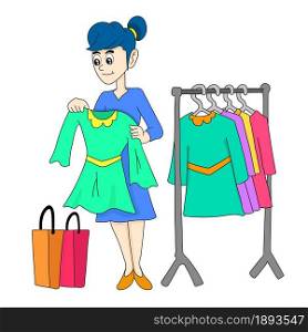 a woman salesperson promoting her merchandise. cartoon illustration sticker emoticon