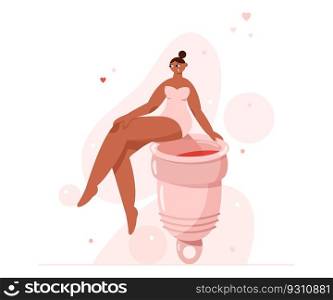 A woman sits on a menstrual cup.. Protection female picture.