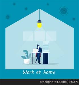 A woman with a computer works from home. Stay at home, vector concept.