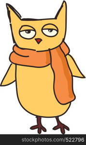 A yellow owl wearing an orange scarf vector color drawing or illustration