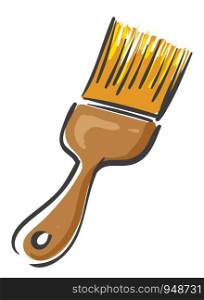 A yellow paint brush with a brown wood handle, vector, color drawing or illustration.