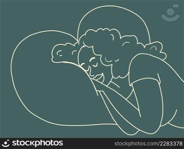 A young african woman sleeps at night, rest fatigue. Homey, relaxed atmosphere. Comic cartoon hand drawing vintage illustration. A young african woman sleeps at night, rest fatigue. Homey, relaxed atmosphere