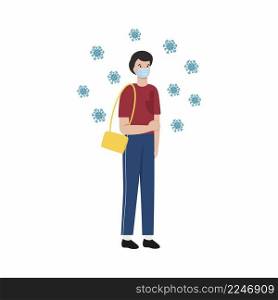 A young man is sick with covid 19 coronavirus. Vector illustration in flat style. The epidemic is coronavirus and security measures.