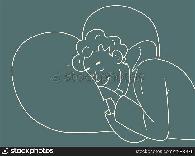 A young man is sleeping, the night is a dream dream rest, peace and home comfort. Comic cartoon hand drawing vintage illustration. A young man is sleeping, the night is a dream dream rest, peace and home comfort