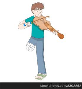 a young man with a stubble is playing on a beautiful violin. vector design illustration art