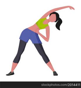 A young woman in a sports uniform does gymnastic exercises. Everyday affairs. A healthy way of life. Vector illustration in a flat style.