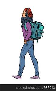 a young woman with a trendy backpack. Pop art retro vector illustration vintage kitsch. a young woman with a trendy backpack