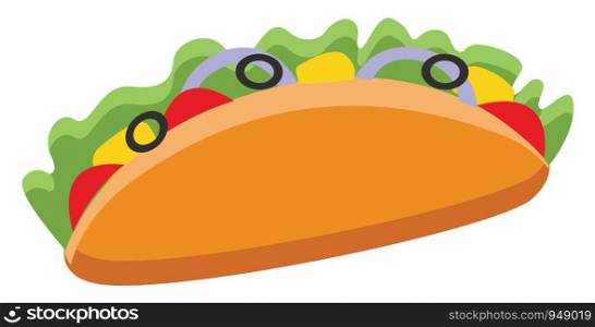 A yummy taco with olives on the top, vector, color drawing or illustration.