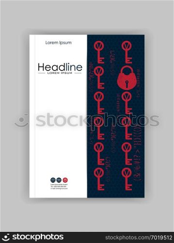 A4 Business Technology Book Cover Design Template. Lock and key. Good for Portfolio, Annual Report, Magazine, Journal, Website, Poster, Monograph, Corporate Presentation, Conference. Vector