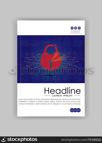 A4 Business Technology Book Cover Design Template. Lock and key. Good for Portfolio, Annual Report, Magazine, Journal, Website, Poster, Monograph, Corporate Presentation, Conference. Vector