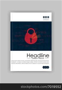 A4 Business Technology Book Cover Design Template. Lock and key. Good for Portfolio, Annual Report, Magazine, Journal, Website, Poster, Monograph, Corporate Presentation, Conference. Vector