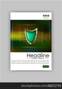 A4 Business Technology Book Cover Design Template. Shield numbers. Good for Portfolio, Annual Report, Magazine, Journal, Website, Poster, Monograph, Presentation, Conference. Vector Illustration