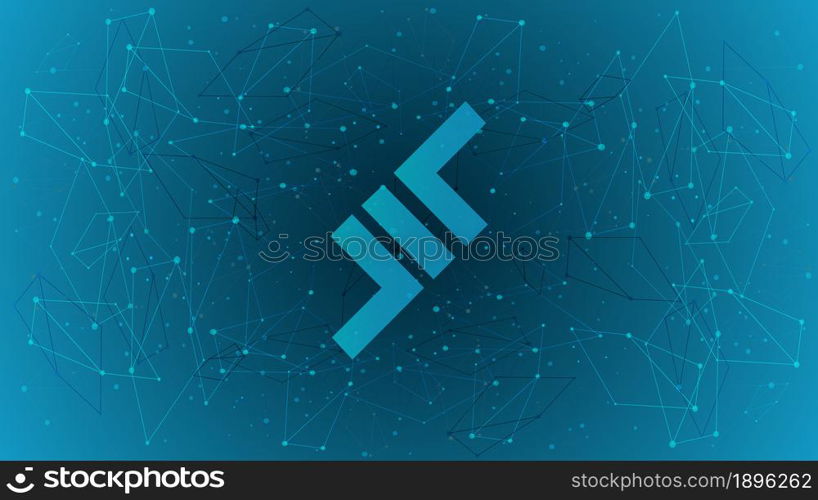 Aave LEND token symbol of the DeFi project cryptocurrency theme on a blue polygonal background. Cryptocurrency logo icon. Decentralized finance programs. Vector EPS10.