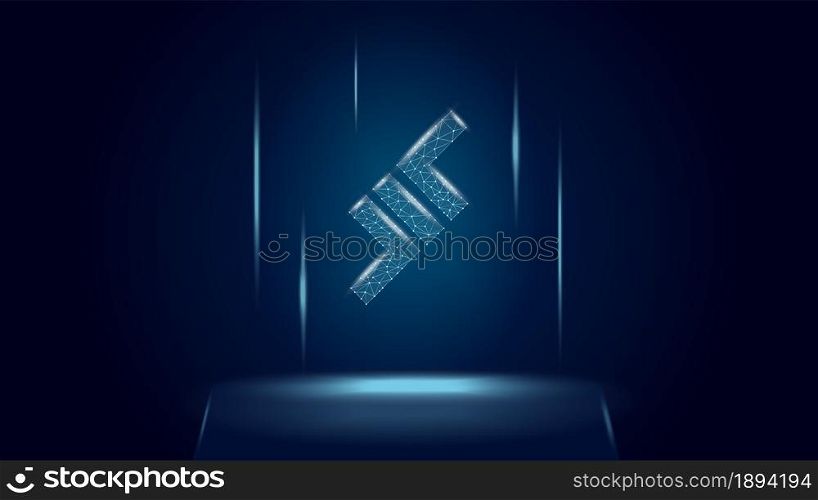 Aave LEND token symbol of the DeFi system above the pedestal. Cryptocurrency logo icon. Decentralized finance programs. Vector illustration for website or banner.
