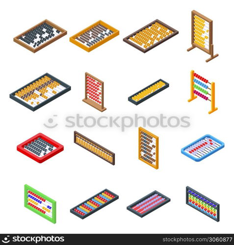Abacus icons set. Isometric set of abacus vector icons for web design isolated on white background. Abacus icons set, isometric style