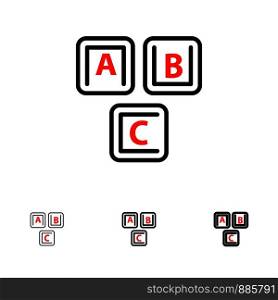 Abc, Blocks, Basic, Alphabet, Knowledge Bold and thin black line icon set