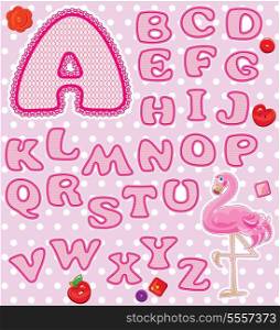 ABC - Childish alphabet - letters are made of pink lace and ribbons - version for baby girl.