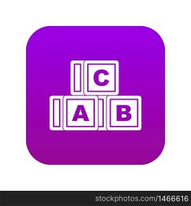 ABC cubes icon digital purple for any design isolated on white vector illustration. ABC cubes icon digital purple