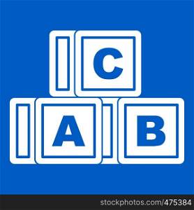 ABC cubes icon white isolated on blue background vector illustration. ABC cubes icon white