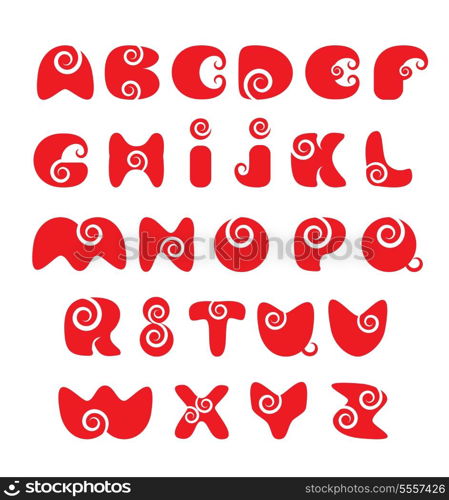 ABC - english alphabet - red funny spiral cartoon letters