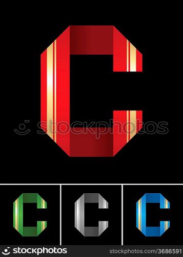 ABC font from coloured set paper ribbon-Latin letter C