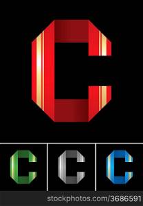 ABC font from coloured set paper ribbon-Latin letter C