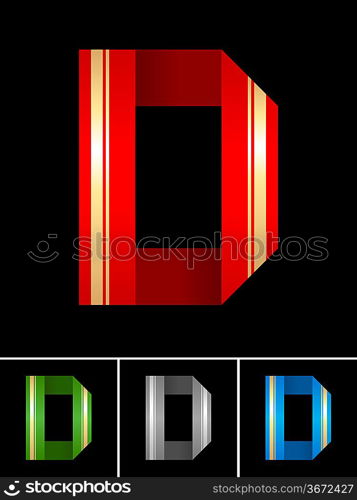 ABC font from coloured set paper ribbon-Latin letter D