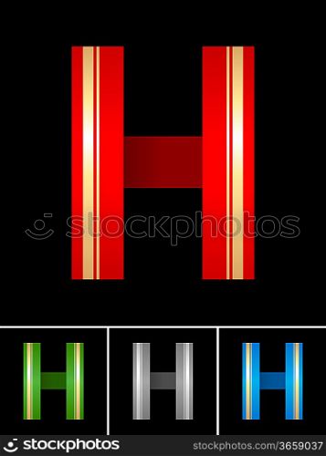 ABC font from coloured set paper ribbon-Latin letter H