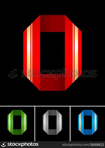 ABC font from coloured set paper ribbon-Latin letter O
