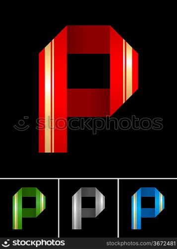ABC font from coloured set paper ribbon-Latin letter P