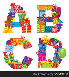 ABCD - english alphabet - letters are made of gift boxes and presents